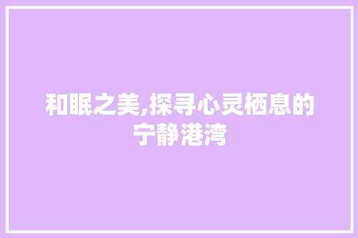 和眠之美,探寻心灵栖息的宁静港湾