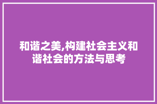 和谐之美,构建社会主义和谐社会的方法与思考