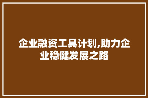 企业融资工具计划,助力企业稳健发展之路