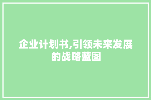 企业计划书,引领未来发展的战略蓝图