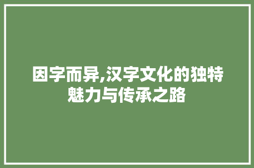 因字而异,汉字文化的独特魅力与传承之路