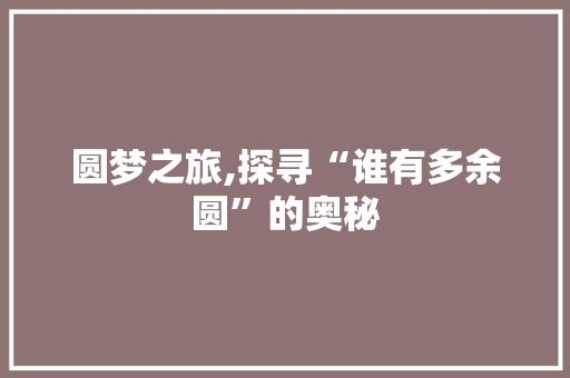 圆梦之旅,探寻“谁有多余圆”的奥秘