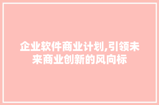 企业软件商业计划,引领未来商业创新的风向标