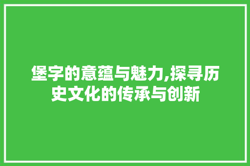 堡字的意蕴与魅力,探寻历史文化的传承与创新