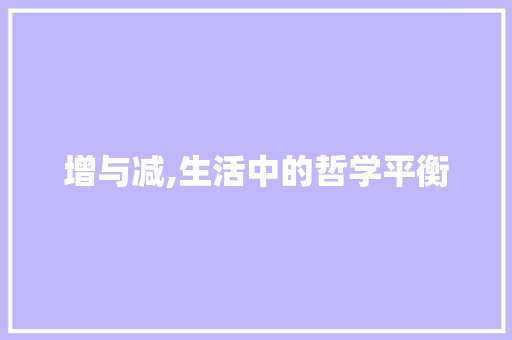 增与减,生活中的哲学平衡