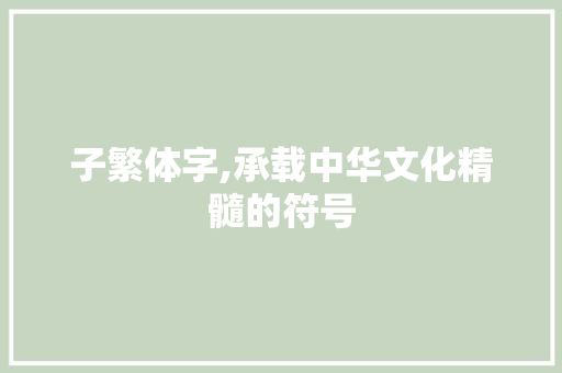 子繁体字,承载中华文化精髓的符号