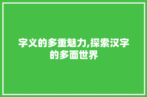 字义的多重魅力,探索汉字的多面世界