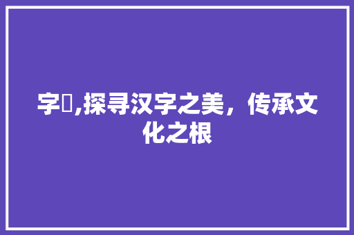 字穣,探寻汉字之美，传承文化之根