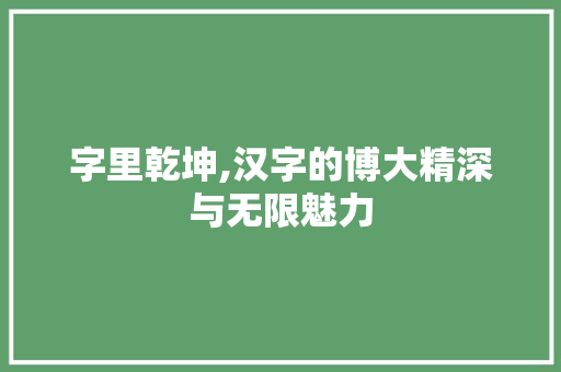 字里乾坤,汉字的博大精深与无限魅力