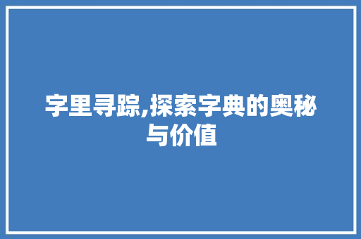 字里寻踪,探索字典的奥秘与价值