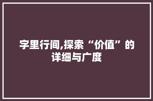 字里行间,探索“价值”的详细与广度