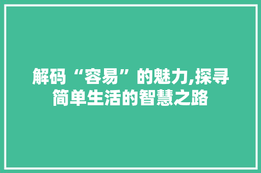 解码“容易”的魅力,探寻简单生活的智慧之路
