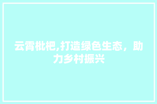 云霄枇杷,打造绿色生态，助力乡村振兴