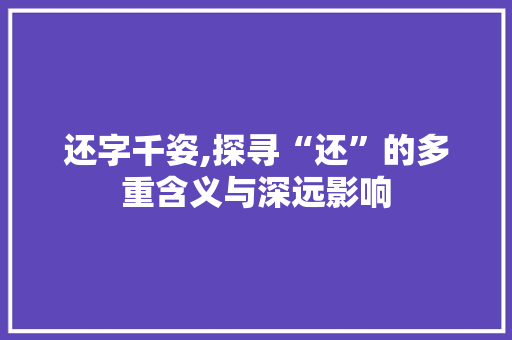 还字千姿,探寻“还”的多重含义与深远影响