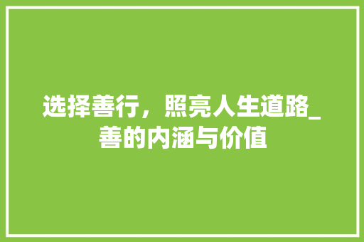选择善行，照亮人生道路_善的内涵与价值