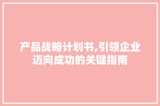 产品战略计划书,引领企业迈向成功的关键指南