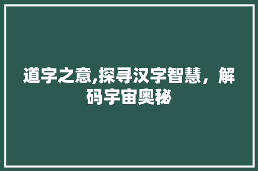 道字之意,探寻汉字智慧，解码宇宙奥秘