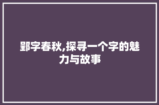 郢字春秋,探寻一个字的魅力与故事