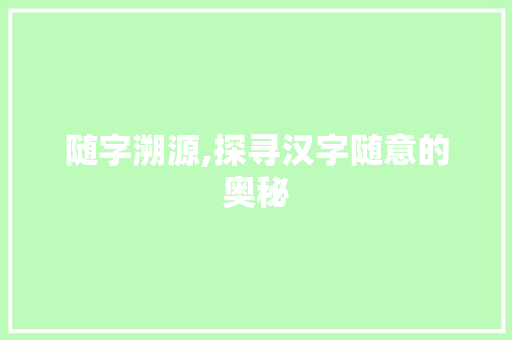 随字溯源,探寻汉字随意的奥秘