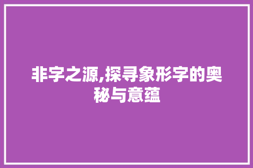 非字之源,探寻象形字的奥秘与意蕴