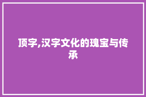 顶字,汉字文化的瑰宝与传承
