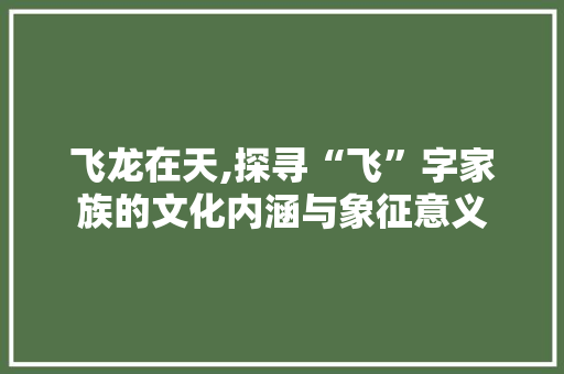 飞龙在天,探寻“飞”字家族的文化内涵与象征意义