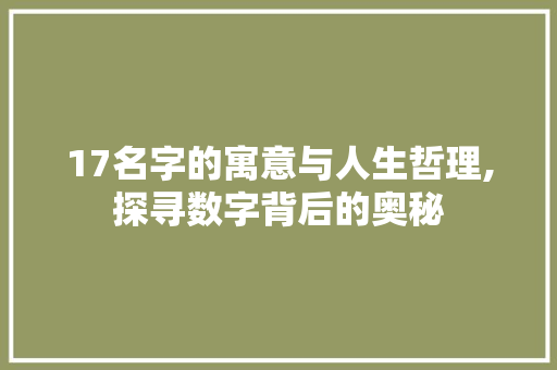 17名字的寓意与人生哲理,探寻数字背后的奥秘