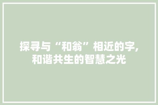 探寻与“和翁”相近的字,和谐共生的智慧之光 汉字拼音