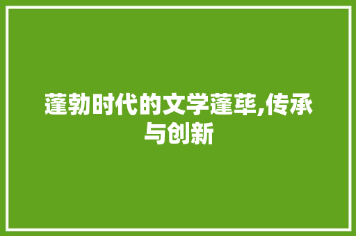 蓬勃时代的文学蓬荜,传承与创新
