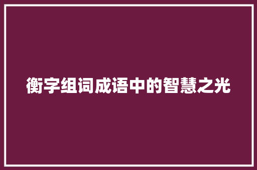 衡字组词成语中的智慧之光
