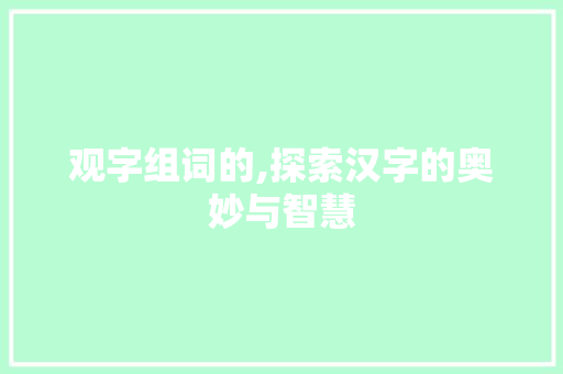 观字组词的,探索汉字的奥妙与智慧