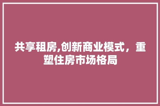共享租房,创新商业模式，重塑住房市场格局