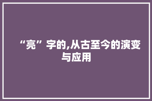 “亮”字的,从古至今的演变与应用