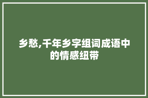 乡愁,千年乡字组词成语中的情感纽带