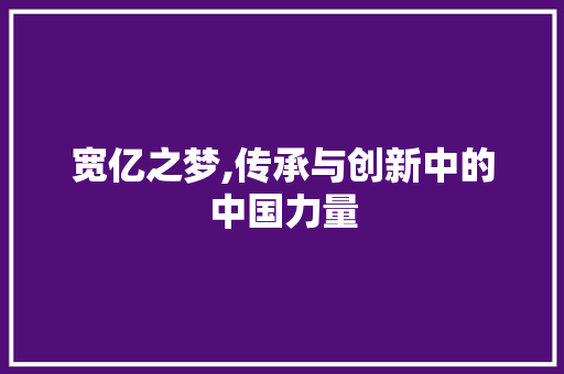 宽亿之梦,传承与创新中的中国力量