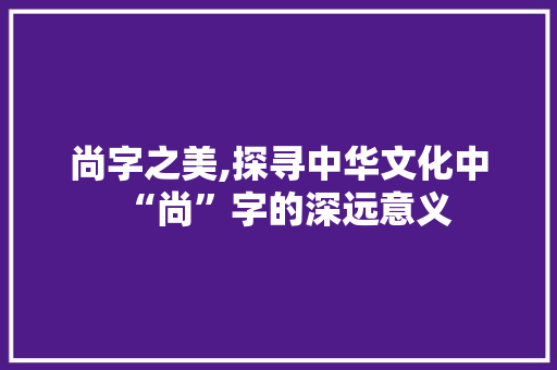 尚字之美,探寻中华文化中“尚”字的深远意义