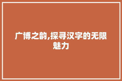 广博之韵,探寻汉字的无限魅力