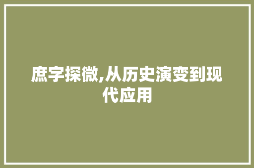 庶字探微,从历史演变到现代应用