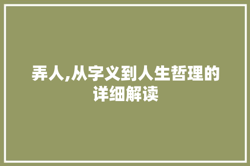 弄人,从字义到人生哲理的详细解读