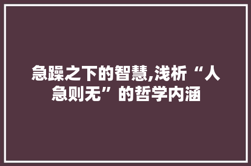 急躁之下的智慧,浅析“人急则无”的哲学内涵