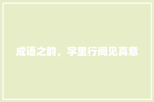 成语之韵，字里行间见真意