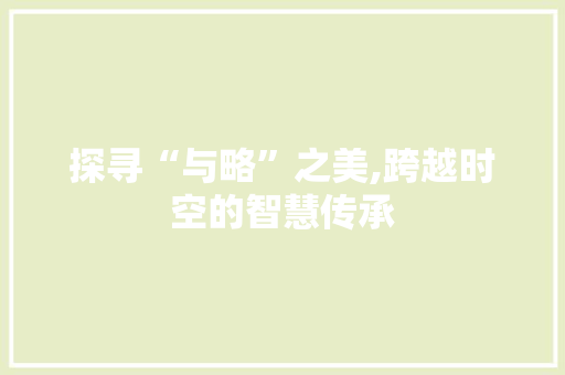 探寻“与略”之美,跨越时空的智慧传承