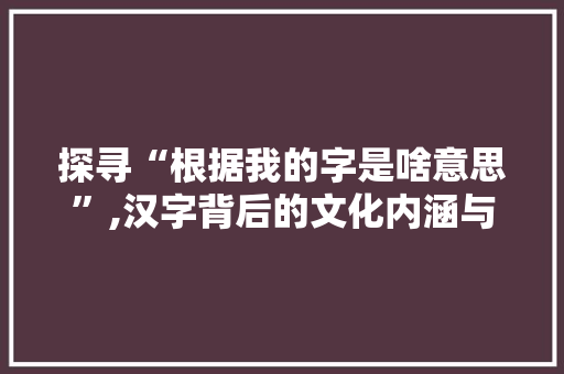 探寻“根据我的字是啥意思”,汉字背后的文化内涵与审美价值