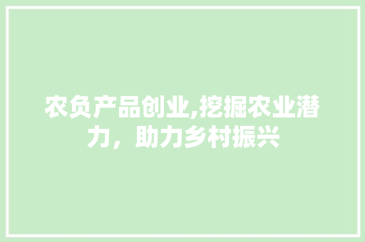 农负产品创业,挖掘农业潜力，助力乡村振兴