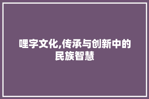 哩字文化,传承与创新中的民族智慧