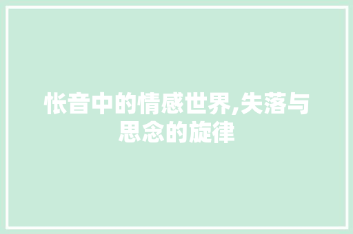 怅音中的情感世界,失落与思念的旋律