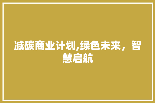 减碳商业计划,绿色未来，智慧启航