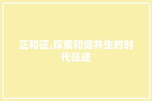正和征,探索和谐共生的时代征途
