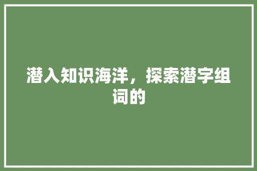 潜入知识海洋，探索潜字组词的
