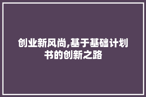 创业新风尚,基于基础计划书的创新之路